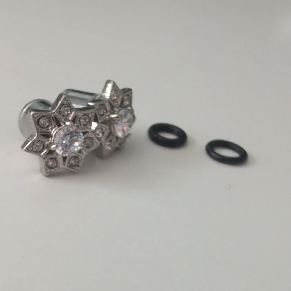 Silver Star Shaped Earrings with Clear Stones 0 Gauge